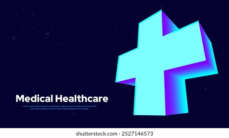 Fundo de sinal de adição azul 3D. Banner de ajuda e saúde para emergência hospitalar. Símbolo Médico de Ajuda de Emergência. Matemática 3D mais ilustração de vetor.