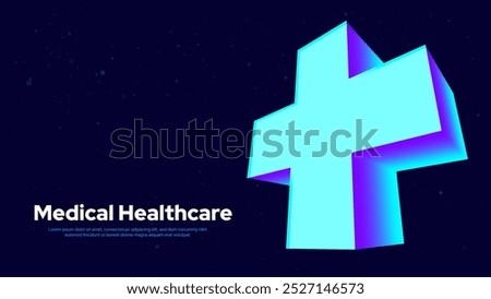 3D Blue Digital Plus Sign Background. Aid and Health Care for Hospital Emergency Banner. Medical Symbol of Emergency Help. 3D Math Plus Vector Illustration.