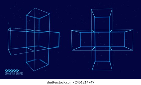 3D Blue Digital Wireframe Grid Plus Sign Background. Lines and Dots Aid and Health Care for Hospital Emergency Banner. Medical Symbol of Emergency Help. 3D Math Plus Vector Illustration.