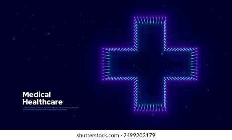 3D Blue Digital Wireframe Grid Plus Sign Background. Lines and Dots Aid and Health Care for Hospital Emergency Banner. Medical Symbol of Emergency Help. 3D Math Plus Vector Illustration.