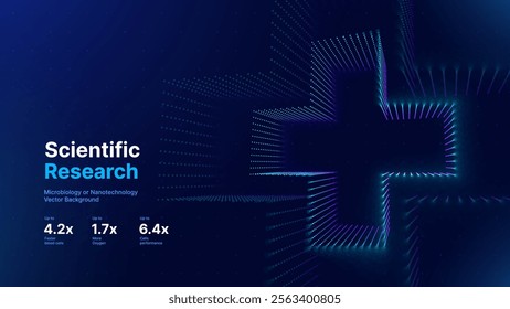 3D Blue Digital Wireframe Grid Plus Sign Background. Lines and Dots Aid and Health Care for Hospital Emergency Banner. Medical Symbol of Emergency Help. 3D Math Plus Vector Illustration.