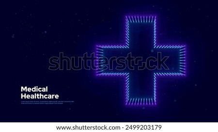 3D Blue Digital Wireframe Grid Plus Sign Background. Lines and Dots Aid and Health Care for Hospital Emergency Banner. Medical Symbol of Emergency Help. 3D Math Plus Vector Illustration.
