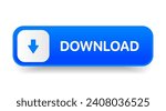 3D blue download button icon. Upload icon. Down arrow bottom side symbol. Click here button. Save cloud icon push button for UI UX, website, mobile application.
