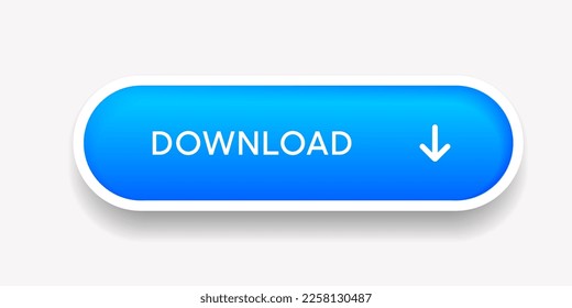 Icono del botón azul de descarga 3D. Icono de envío. Símbolo inferior de la flecha abajo. Pulse aquí. Botón de inserción de icono en la nube para UI UX, sitio web, aplicación móvil.
