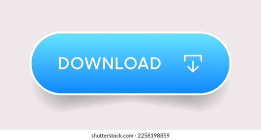 3D blue download button icon. Upload icon. Down arrow bottom side symbol. Click here button. Save cloud icon push button for UI UX, website, mobile application.