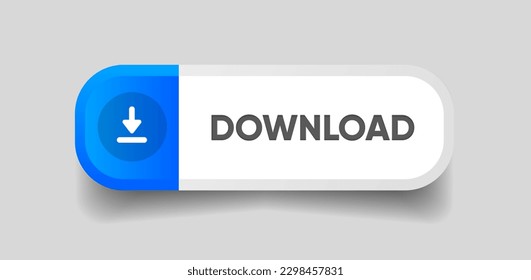 3D blue download button icon. Upload icon. Down arrow bottom side symbol. Click here button. Save cloud icon push button for UI UX, website, mobile application.