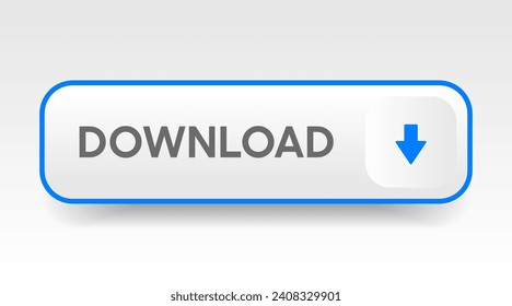 Icono del botón azul de descarga 3D. Icono de envío. Símbolo inferior de la flecha abajo. Pulse aquí. Botón de inserción de icono en la nube para UI UX, sitio web, aplicación móvil.