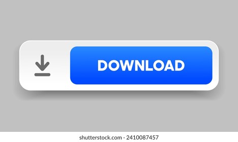 Icono del botón azul de descarga 3D. Icono de envío. Símbolo inferior de la flecha abajo. Pulse aquí. Botón de inserción de icono en la nube para UI UX, sitio web, aplicación móvil.