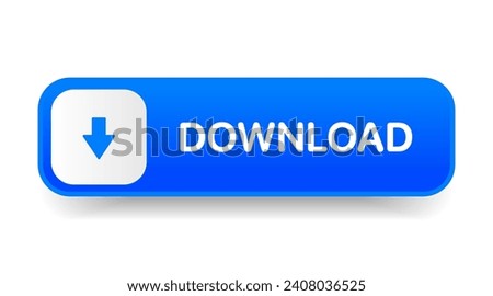 3D blue download button icon. Upload icon. Down arrow bottom side symbol. Click here button. Save cloud icon push button for UI UX, website, mobile application.