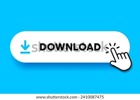 3D blue download button icon. Upload icon. Down arrow bottom side symbol. Click here button. Save cloud icon push button for UI UX, website, mobile application.