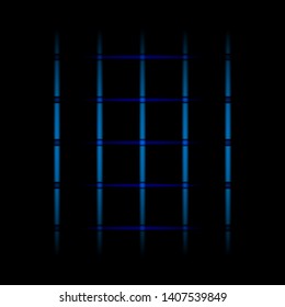 3d blue fading neon light elements, lines, dots, grid on black background. Futuristic abstract pattern. Texture for web-design, presentations, digital printing, fashion, concept design. EPS 10