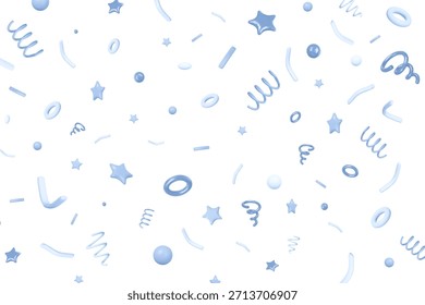 Confeti volador azul 3D sobre fondo aislado. Diseño de Festiva Festival para tarjeta de felicitación, invitación o póster. Fiesta de celebración. Anuncio sorpresa. Ilustración vectorial de stock.	
