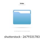 3d blue folder icon isolated on white background. Document symbol. 3d file icon. Binder sign modern, simple, vector, icon for website design, mobile app, ui. Vector Illustration