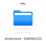 3d blue folder icon isolated on white background. Document symbol. 3d file icon. Binder sign modern, simple, vector, icon for website design, mobile app, ui. Vector Illustration