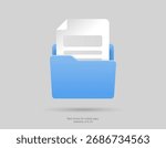 3d blue folder icon isolated on white background. Document symbol. 3d file icon. Binder sign modern, simple, vector, icon for website design, mobile app, ui. Vector Illustration