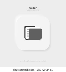 3d blue folder icon isolated on white background. Document symbol. 3d file icon. Binder sign modern, simple, vector, icon for website design, mobile app, ui. Vector Illustration