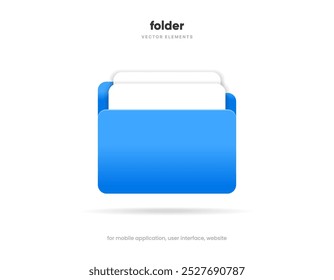 Icono de carpeta azul 3D aislado sobre fondo blanco. Símbolo del documento. Icono de archivo 3D. Signo de la carpeta moderno, simple, Vector, icono para el diseño del Sitio web, App móvil, ui. Ilustración vectorial