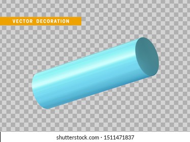 3d blue Geometric Shapes Objects round steel, bar, metal round timber. Realistic geometry elements on metallic color gradient. Render Decorative figure for design. vector illustration