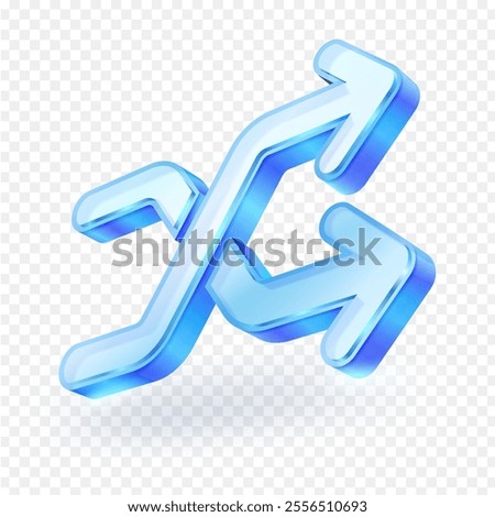 3D blue glass material swap icon isolated on transparent Background. Realistic vector illustration.