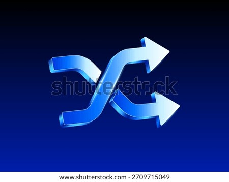 3d blue glossy shuffle arrows icon on dark gradient background, symbolizing random, switch, or repeat navigation