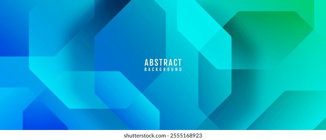 3D blue green abstract background overlap layer on bright space with octagons effect decoration. Modern graphic design element cutout style concept for web banner, art, flyer, card, or brochure cover
