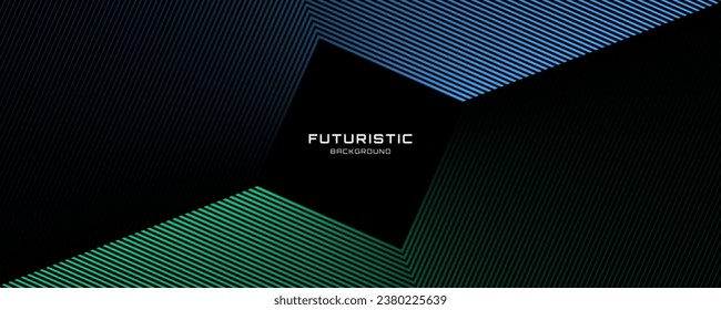 capa de fondo abstracto tecno verde azul 3D solapada en el espacio oscuro con la decoración de formas de líneas brillantes. Diseño gráfico moderno concepto de estilo futuro para banner, volante, tarjeta o portada	