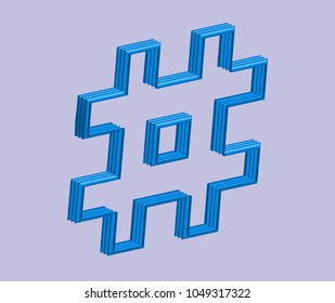 3D blue hashtag in vector graphics