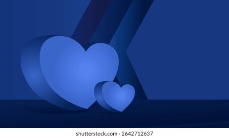 3D blue heart on abstract background with copy space – love and Valentine’s banner vector illustration