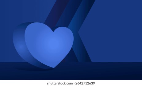 3D blue heart on abstract background with copy space – love and Valentine’s banner vector illustration