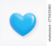 3D blue heart shape icon isolated on light background. Balloon realistic glossy love symbol.