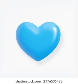 3D blue heart shape icon isolated on light background. Balloon realistic glossy love symbol.