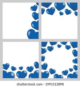 3D Blue Heart Square Card Set	