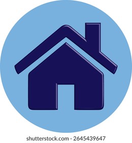 3D Blue House Home Icon in Circle