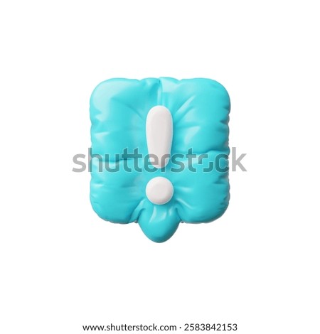 3D blue inflatable dialog chat with white exclamation mark. Warning, attention, notification sign. Square shaped conversation air cloud. Cartoon style. Isolated background. Vector illustration.