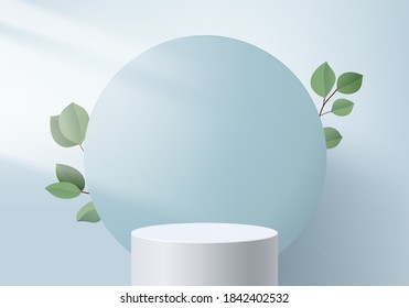 3d blue light podium minimal scene with geometric platform. Summer background vector 3d rendering with blue light podium. stand to show cosmetic product. Stage Showcase on platform 3d studio blue