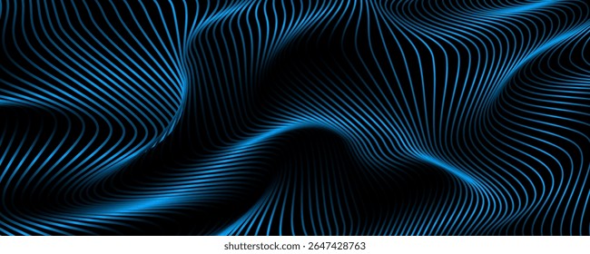 3D blue lines techno abstract background overlap layer on dark space with waves effect decoration. Modern graphic design element stripes style concept for web, poster, flyer, card, or brochure cover