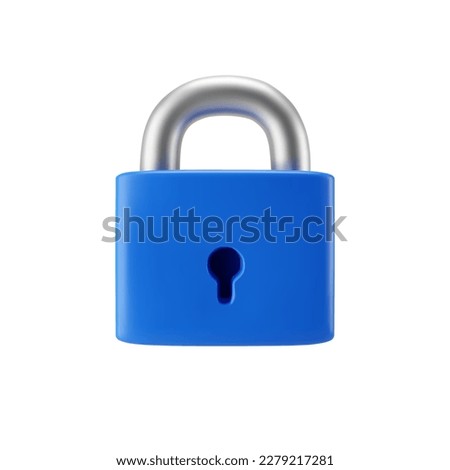 3d blue locked padlock icon isolated on gray background. Render minimal closed padlock with a keyhole. Confidentiality and security concept. 3d cartoon simple vector illustration
