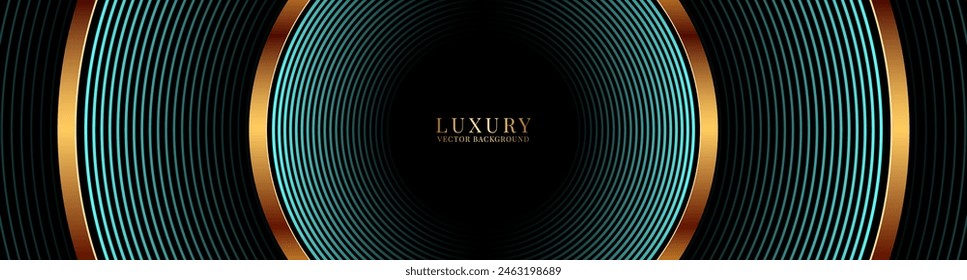 3D blue luxury abstract background overlap layer on dark space with golden circles effect decoration. Modern graphic design element lines style concept for web banner, flyer, card or brochure cover