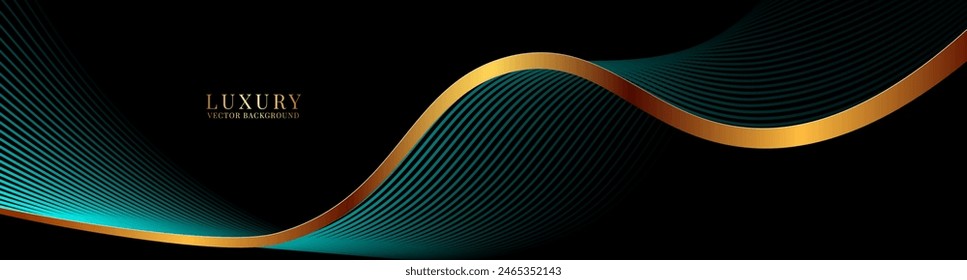 3D blue luxury abstract background overlap layer on dark space with golden waves effect decoration. Modern graphic design element lines style concept for web banner, flyer, art, card or brochure cover