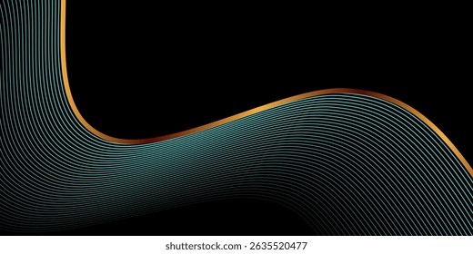 3D blue luxury abstract background overlap layer on dark space with golden waves effect decoration. Vector ilustration