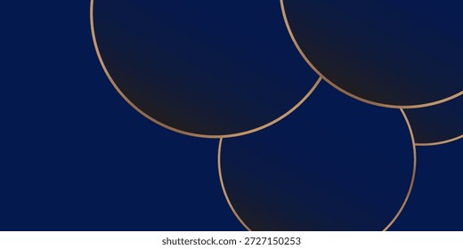Capa de superposición de fondo abstracto de lujo azul 3D en el espacio oscuro con decoración de líneas de círculos dorados. Concepto moderno del estilo del recorte del elemento del Diseño gráfico para el Anuncio del Web, el volante, la tarjeta, o la cubierta del folleto