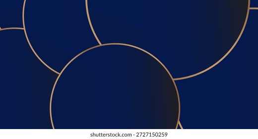 Capa de superposición de fondo abstracto de lujo azul 3D en el espacio oscuro con decoración de líneas de círculos dorados. Concepto moderno del estilo del recorte del elemento del Diseño gráfico para el Anuncio del Web, el volante, la tarjeta, o la cubierta del folleto