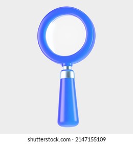 3d blue magnifying glass icon isolated on gray background. Render minimal transparent loupe search icon for finding, reading, research, analysis information. 3d cartoon realistic vector