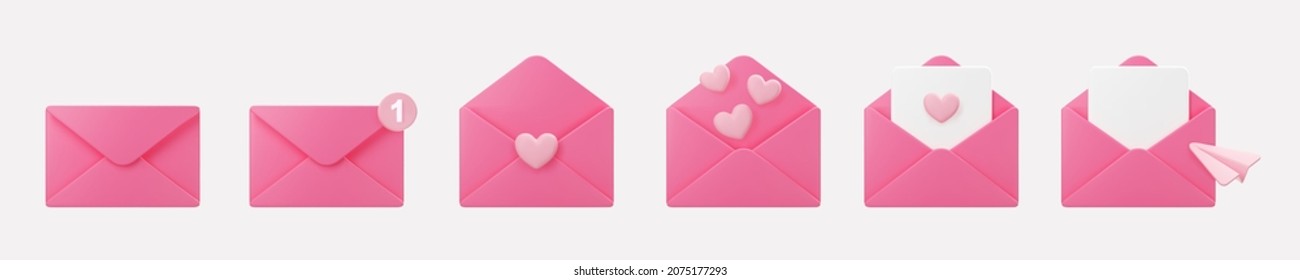 3d blue mail envelope icon set with marker new message isolated on grey background. Render email notification with letters, check mark, paper plane and magnifying glass icons. 3d realistic vector - Shutterstock ID 2075177293