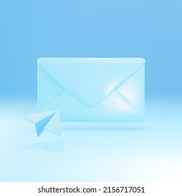 3d Blue  Mail Envelope Icon With Paper Plane Isolated On Blue Background. Vector Illustration.