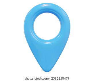 3d blue map location pointer. Pin code icon of the geolocation map. Plastic cartoon style. Stock vector illustration on isolated background.