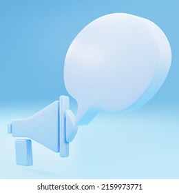 3d Blue Megaphone with speech bubble on blue background. Vector illustration.