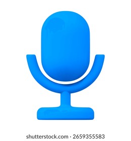 3d blue microphone icon. Cartoon style. Stock vector illustration on isolated background.