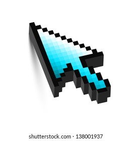 3D Blue mouse arrow cursor with shadow