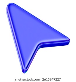 3d blue neon arrow cursor icon. Stock vector illustration on isolated background.	